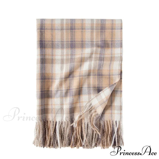 Red Plaid Cashmere Korean Style Fashion Warmer Hijab Pashmina Scarf for Women beige 1