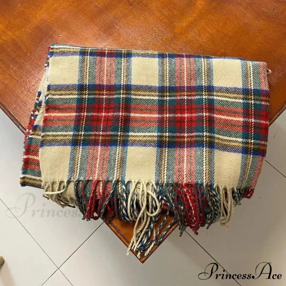 Red Plaid Vintage Classic Scarf for Women Red Plaid / 190X65cm