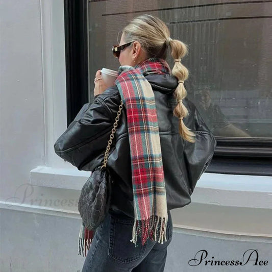Red Plaid Vintage Classic Scarf for Women Red Plaid / 190X65cm