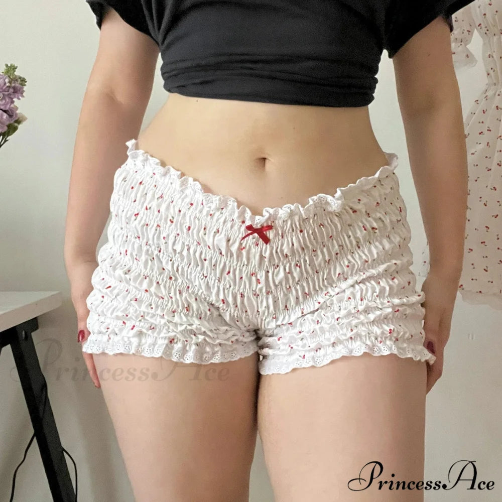 Red Print Frilly Bloomer Short short-250223