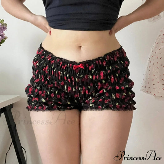 Red Print Frilly Bloomer Short short-250223