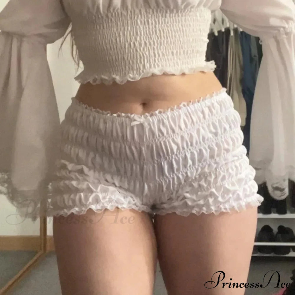 Red Print Frilly Bloomer Short white2 / S short-250223