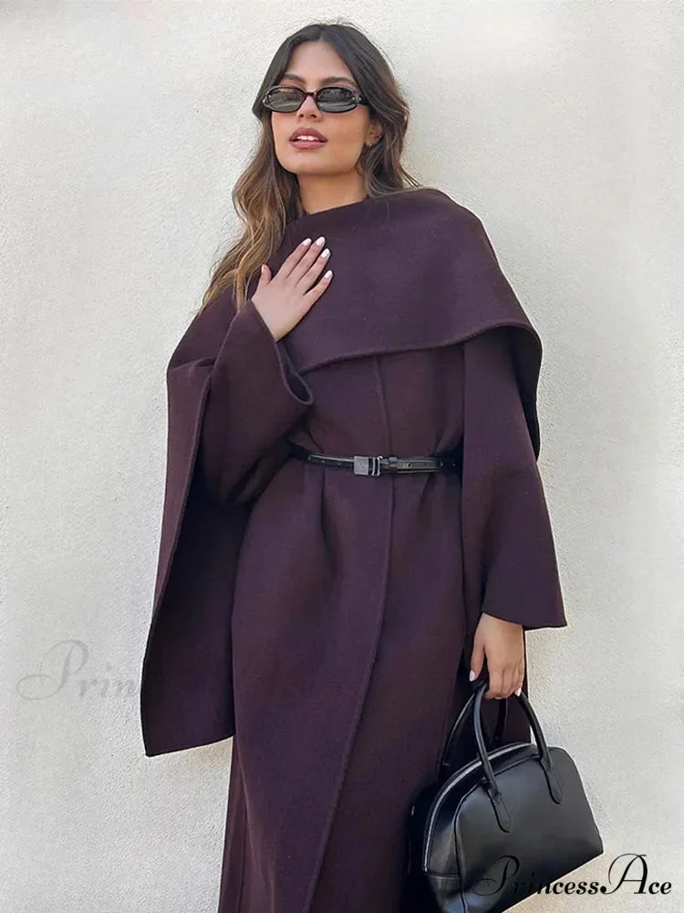 Red Scarf Collar Woolen Coat coats-241228