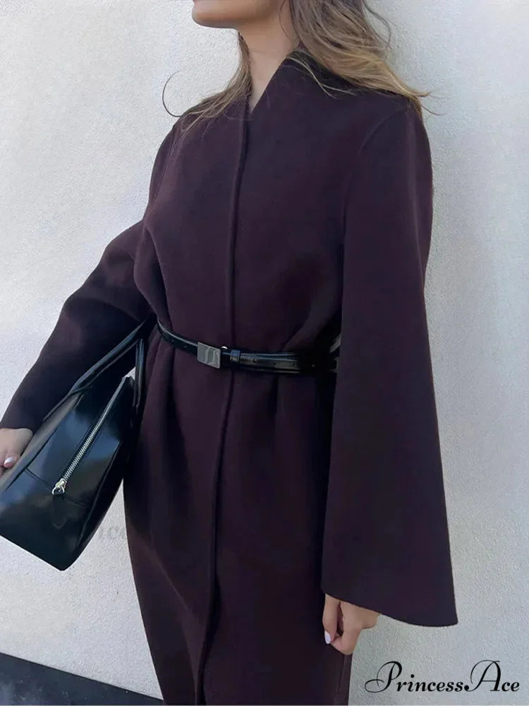 Red Scarf Collar Woolen Coat coats-241228