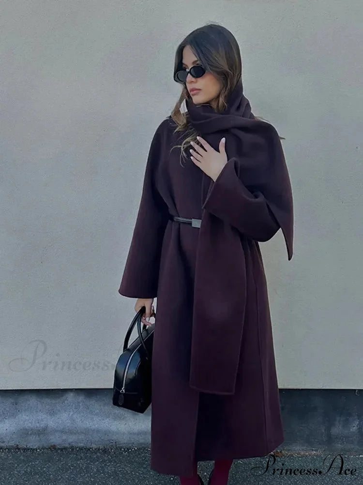 Red Scarf Collar Woolen Coat coats-241228
