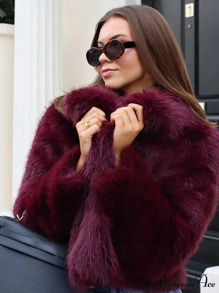 Red Soft Fold-over Collar Coat coats-241228