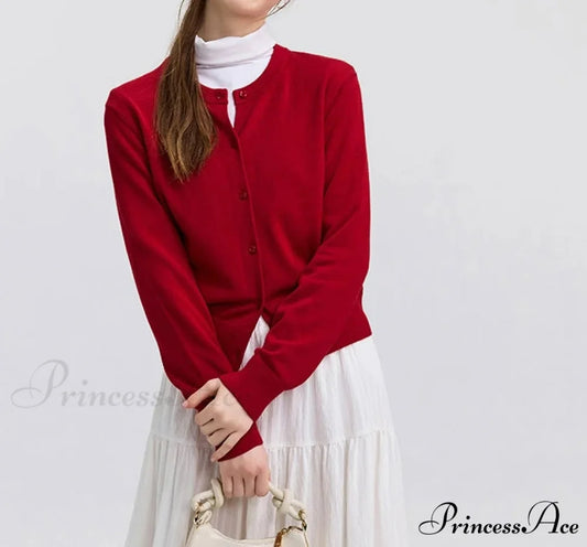 Red Solid Color Elegant Layered Cardigan