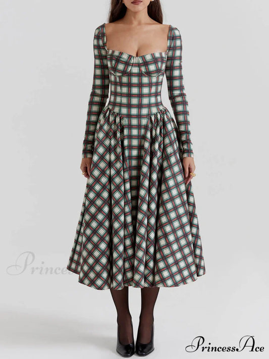 Red Tartan Stylish Corset Midi Dress Red / S