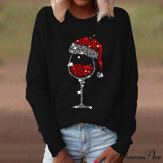 Red Wine Casual Round Neck Long Sleeve Christmas Hoodie Black / S Christmas Hoodies-L