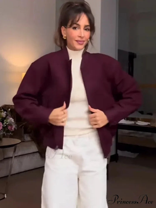 Red Zipper Brief Jacket Fuchsia / S coats-241228