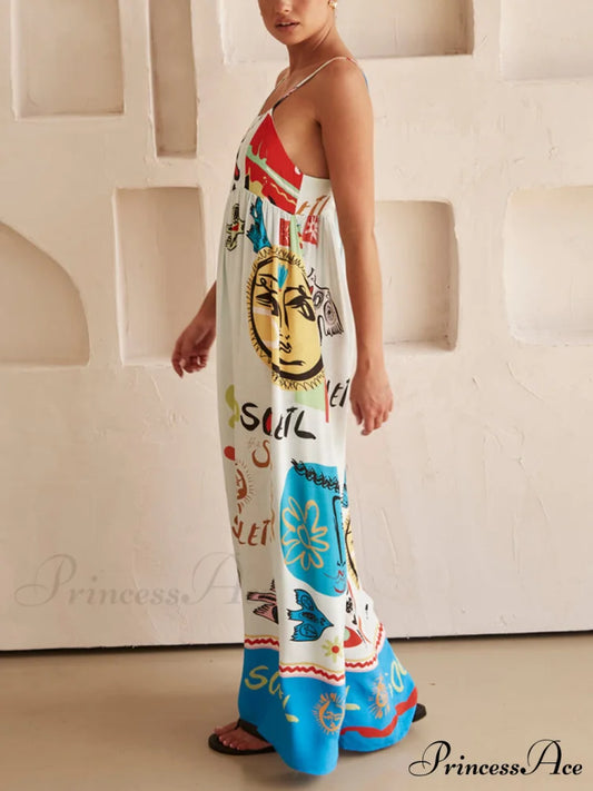 Refined Sensation Satin Charming Unique Print Maxi Dress