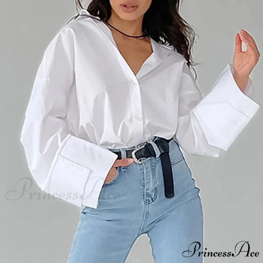 Relaxed Baggy Ivory Top Fall Blouse WHITE / S blouse-250126