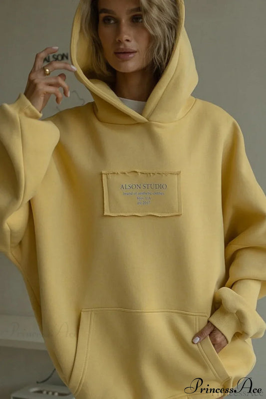 Relaxed Letter Applique Pullover Hoodie