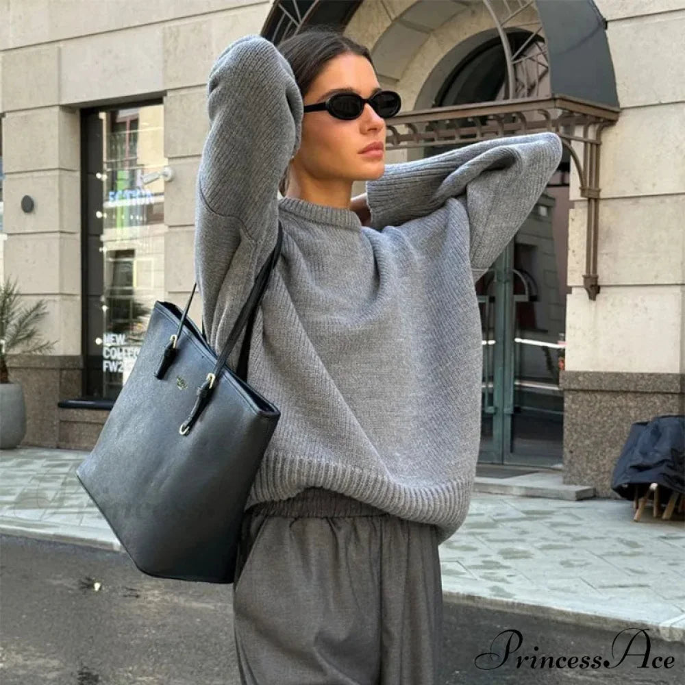 Relaxed O-neck Informal Urban Sweater GRAY / S swraters-241228