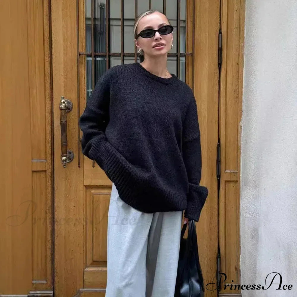 Relaxed O-neck Informal Urban Sweater swraters-241228