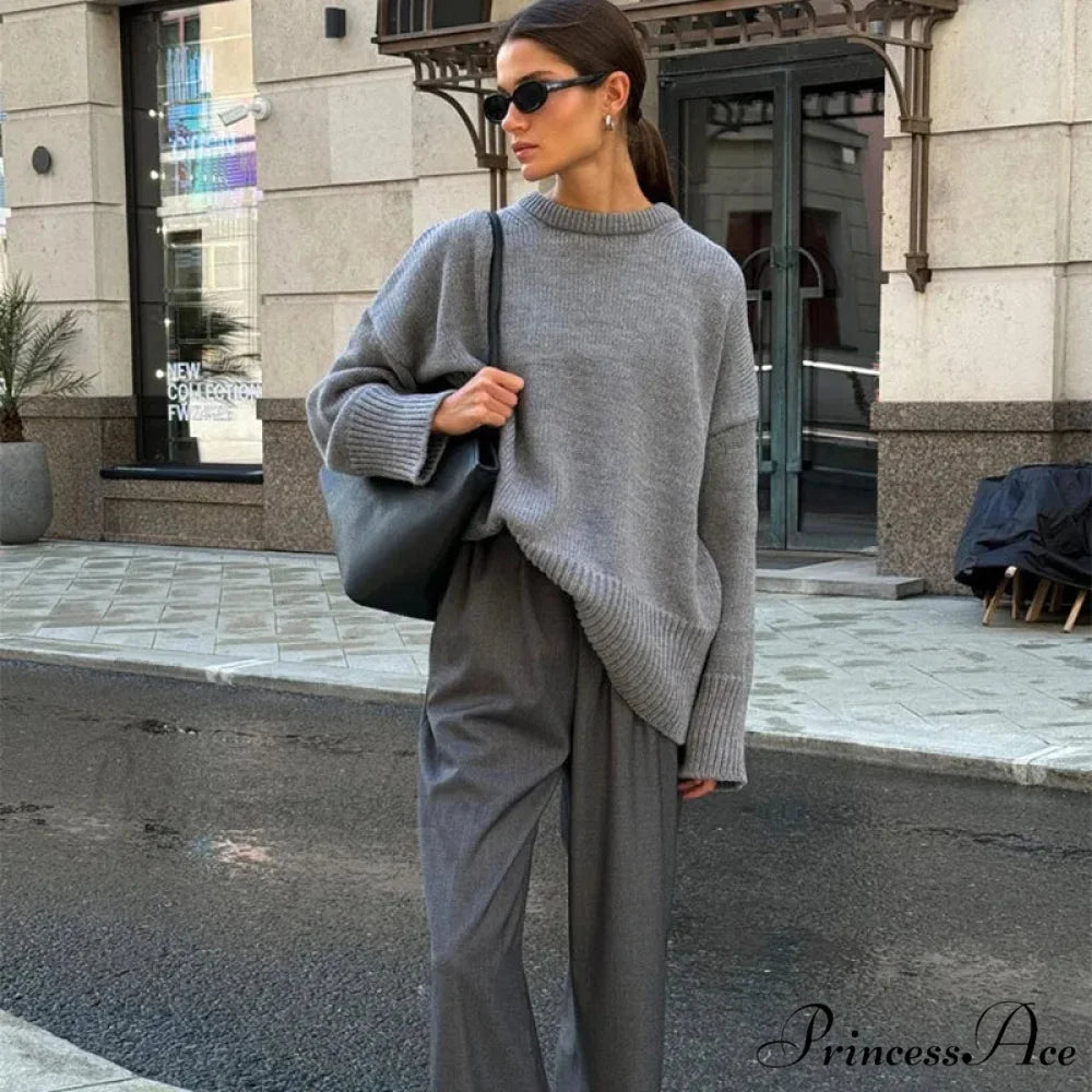 Relaxed O-neck Informal Urban Sweater swraters-241228