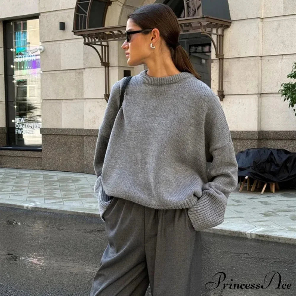 Relaxed O-neck Informal Urban Sweater swraters-241228