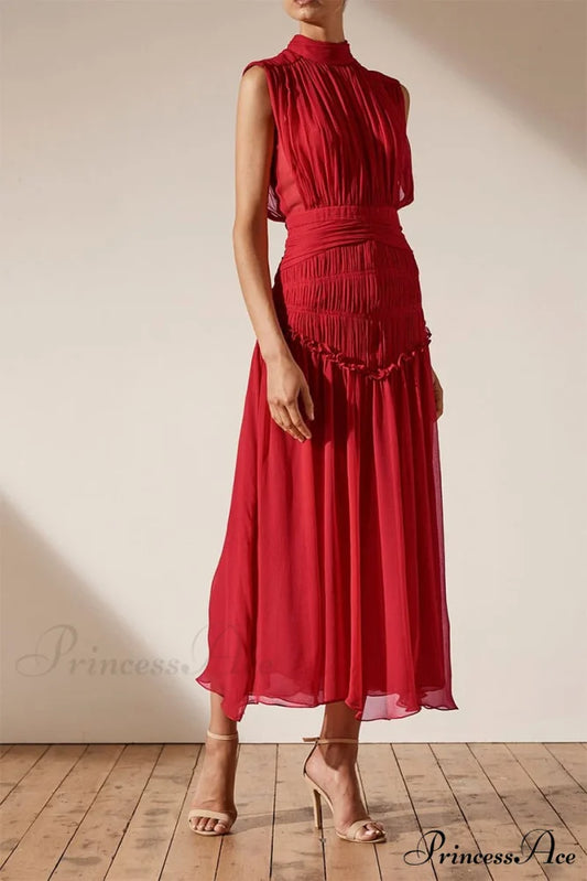 Remarkable Moment High Trendy Neck Maxi Dress Red / S