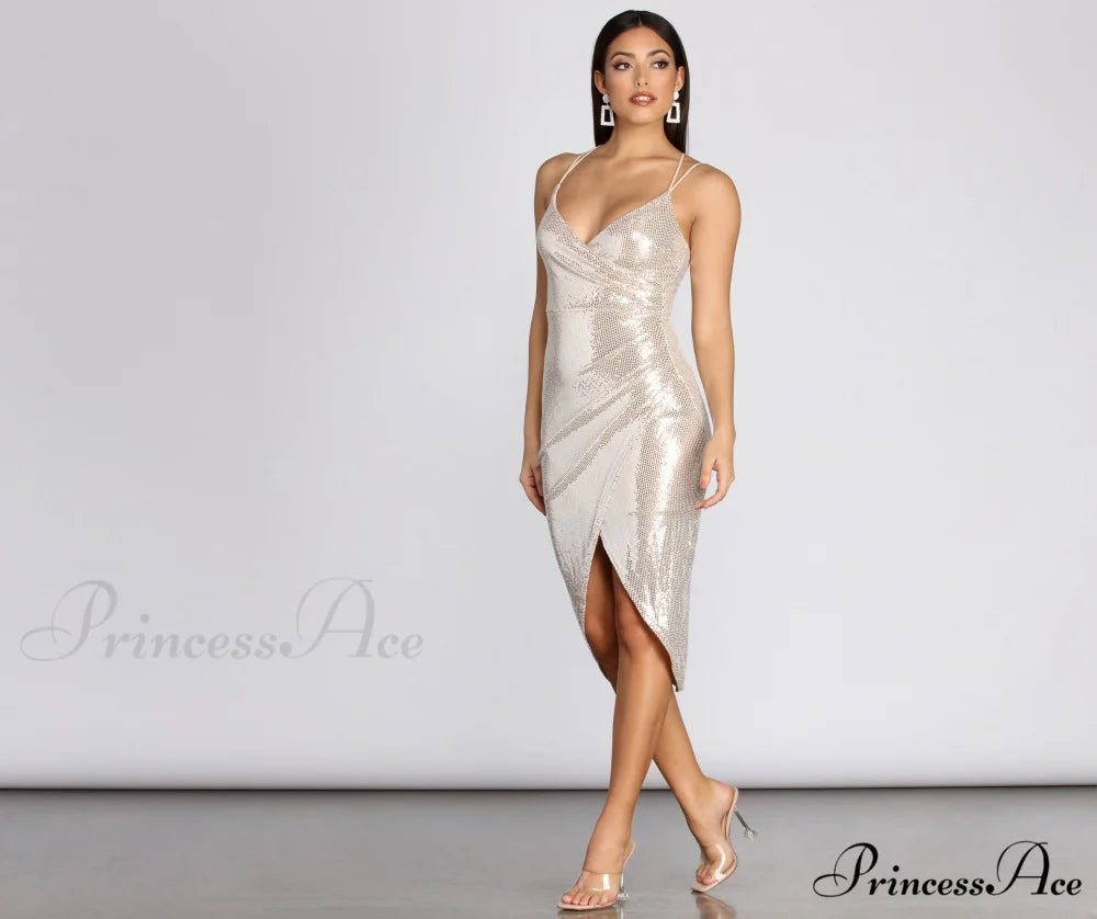 Remi Sequin Stylish Wrap Dress IVORY / S