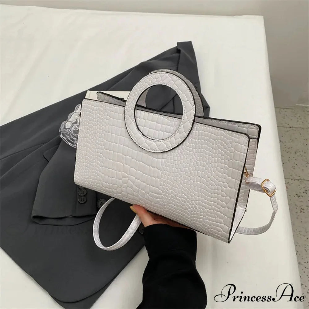 Reptilian Design Faux Leather Crossbody Purse White handbag-250126
