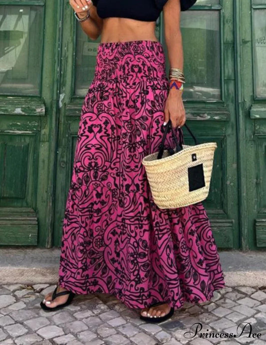Resort Style Stylish Casual Printed Skirt Rose pink / S