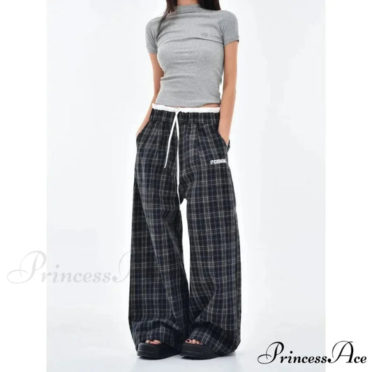 Retro 2000s Tartan Women Sweatpants Trousers black / S pants-241228