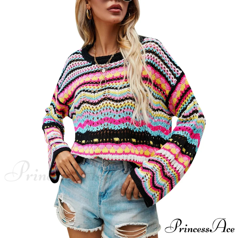 Retro 90s Knitted Bell Sleeves Jumper Black / S swraters-241228