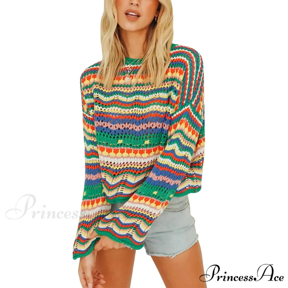 Retro 90s Knitted Bell Sleeves Jumper Green / S swraters-241228