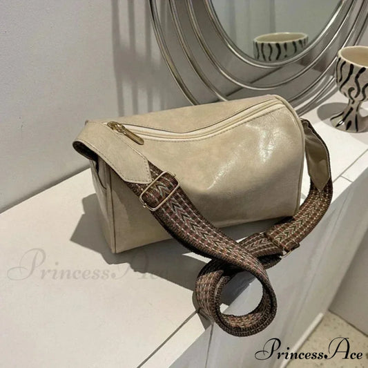 Retro Broad Band Crossbody Shoulder Bag Beige shoulder-250126