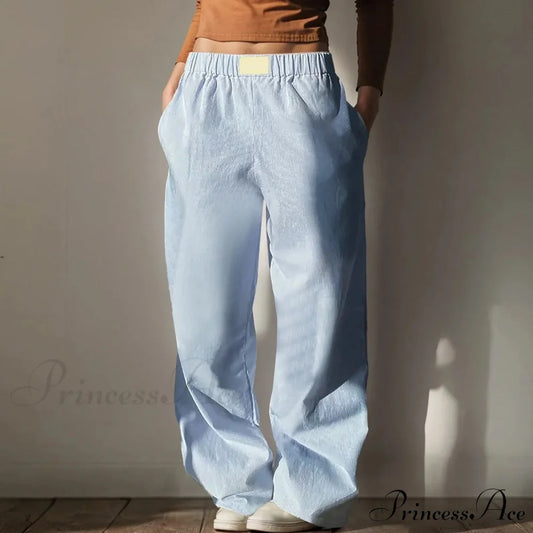 Retro Broad Leg Cinch High Rise Trousers Sky Blue / XS pants-241228