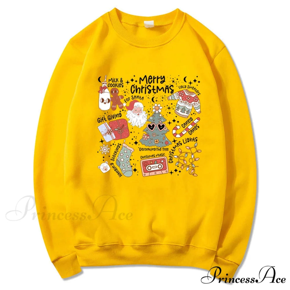 Retro Cheerful Aesthetic Santa Warm Hoodie Yellow / S