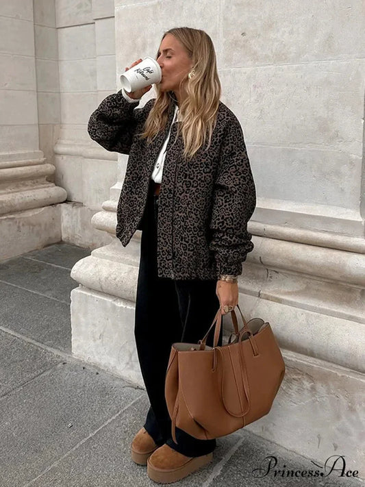 Retro Cheetah Pattern Zipper Jacket coats-241228