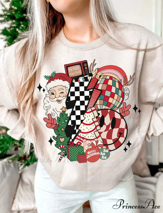 Retro Cotton Santa Claus Funny Smiling Face Girl Christmas Hoodie creamy-white / S Christmas Hoodies-L