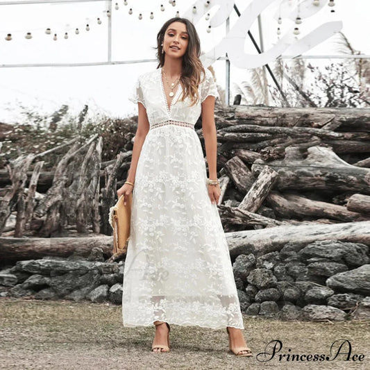 Retro Deep Plunging Neckline Short Sleeve Dress bohodress-250126