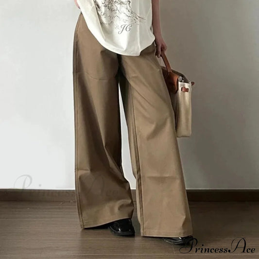 Retro Denim Broad Leg Trousers brown / S pants-241228