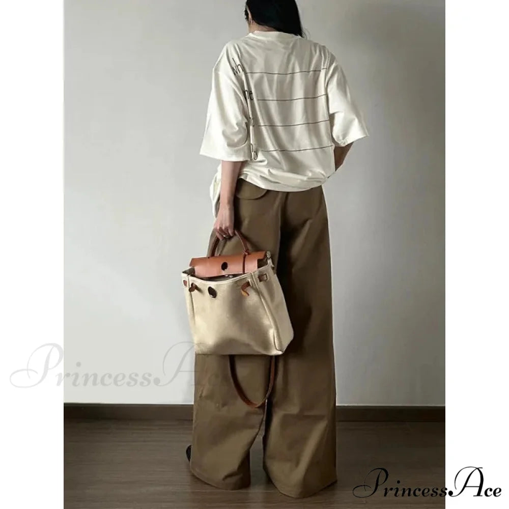 Retro Denim Broad Leg Trousers pants-241228