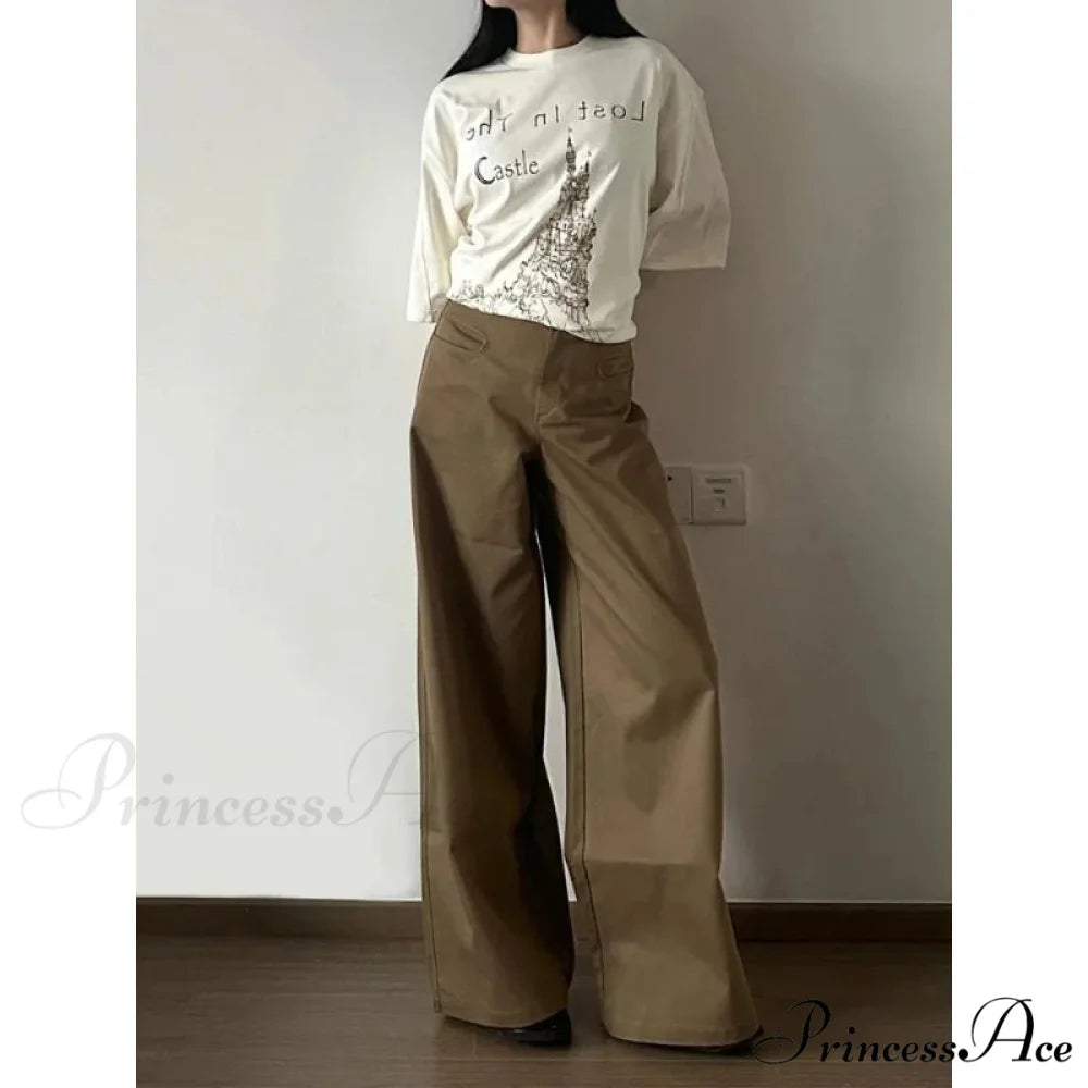 Retro Denim Broad Leg Trousers pants-241228