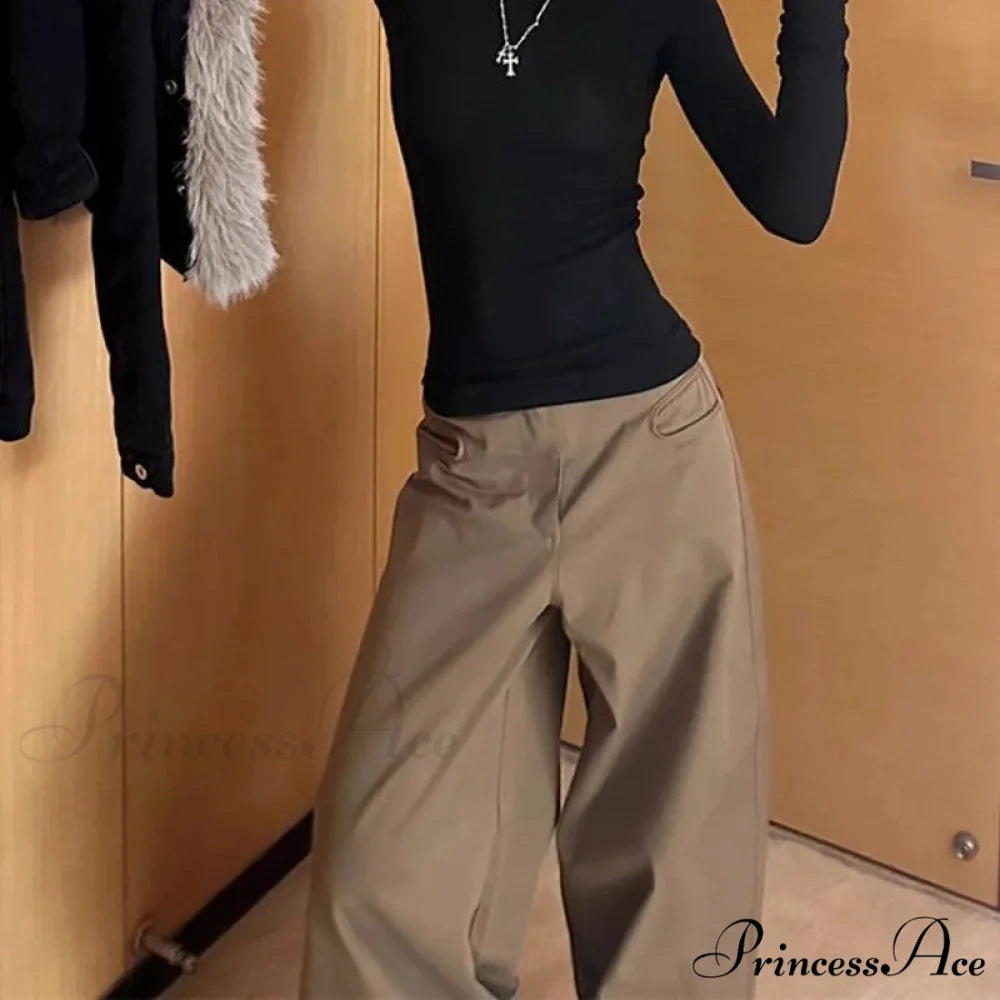 Retro Denim Broad Leg Trousers pants-241228