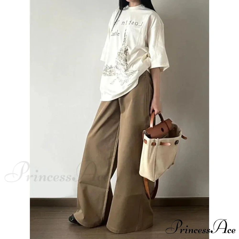 Retro Denim Broad Leg Trousers pants-241228