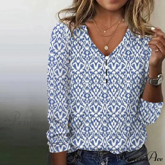 Retro Design Blouse Blue / S