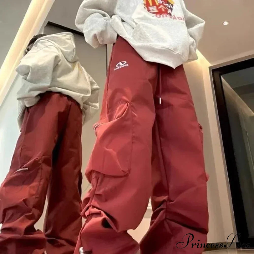 Retro Folded Cargo Trousers Red / M pants-241228
