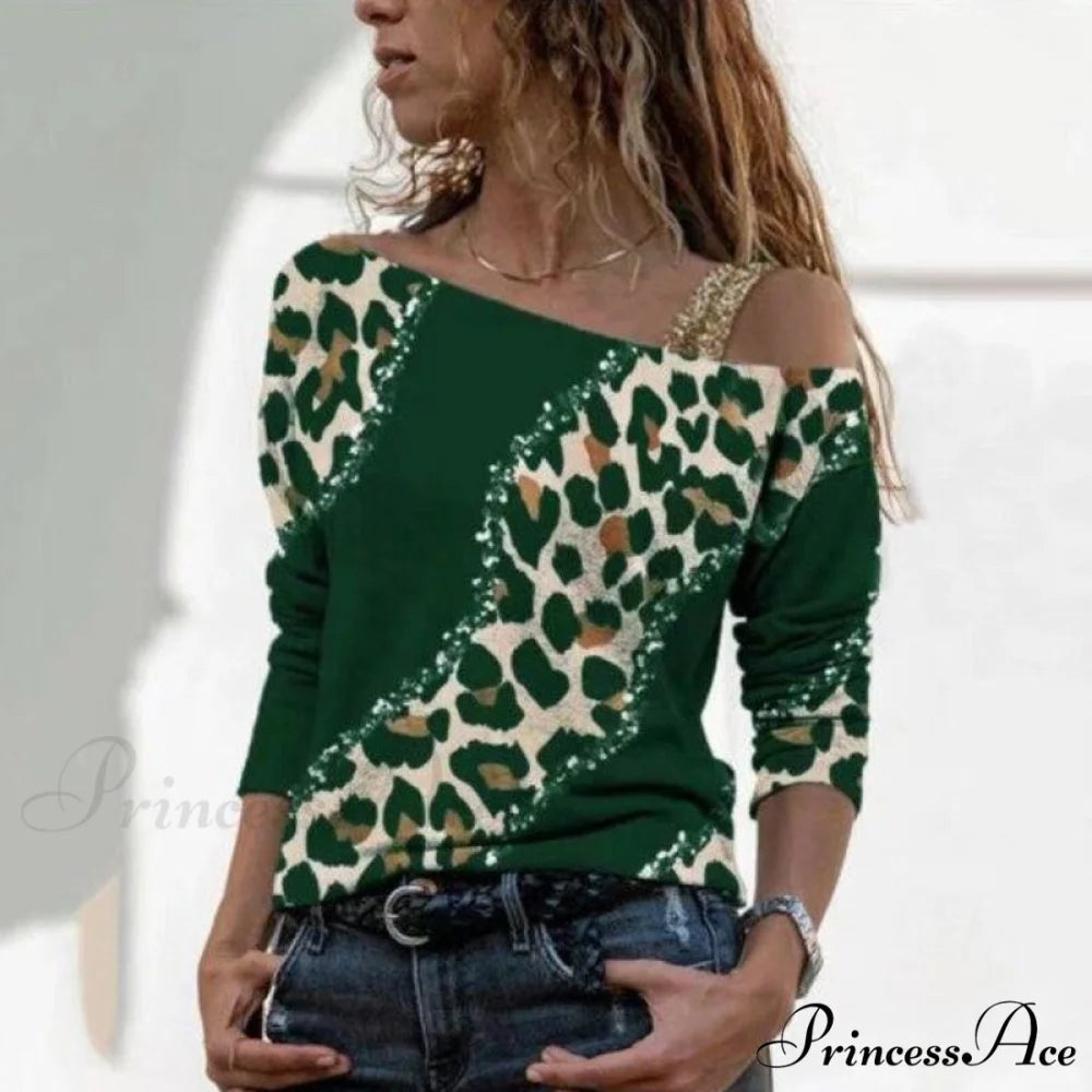 Retro Glitter Gold Contrast Casual Long Sleeve Straps Pullover 13 / S