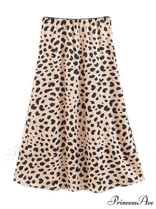 Retro High Waist Leopard Print Satin Skirt