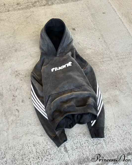 Retro Line Graphic Pullover Hoodie grey / M hoodies-241228