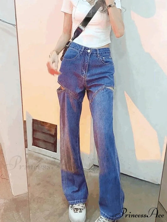 Retro Loose High Waist Blue Jeans