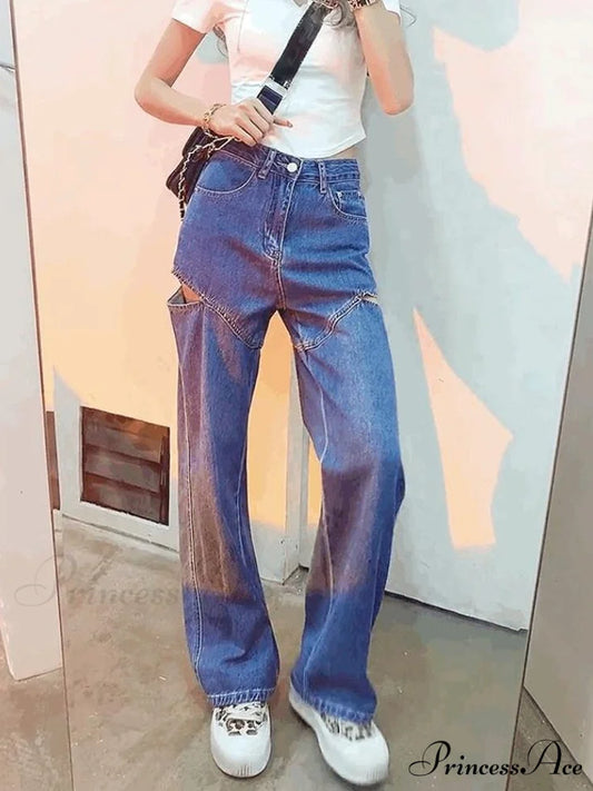 Retro Loose High Waist Blue Jeans