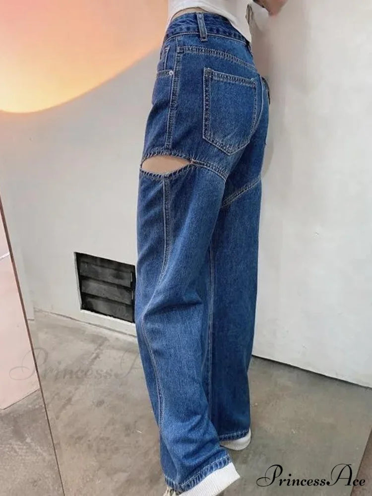 Retro Loose High Waist Blue Jeans
