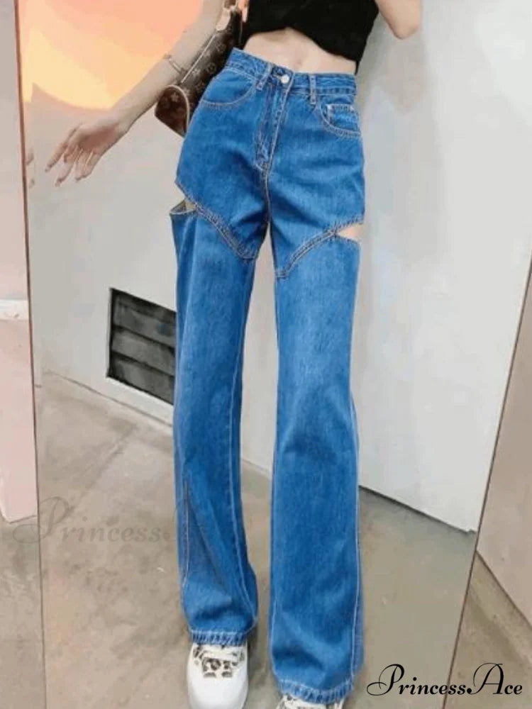 Retro Loose High Waist Blue Jeans