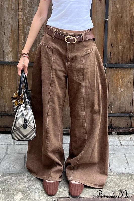 Retro Maillard Distressed Wide Leg Floor Jeans