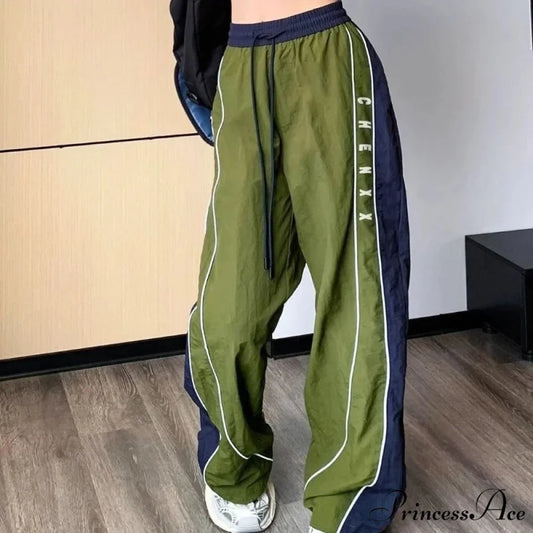 Retro Patchwork Stretchy Waist Trousers Green / S pants-241228